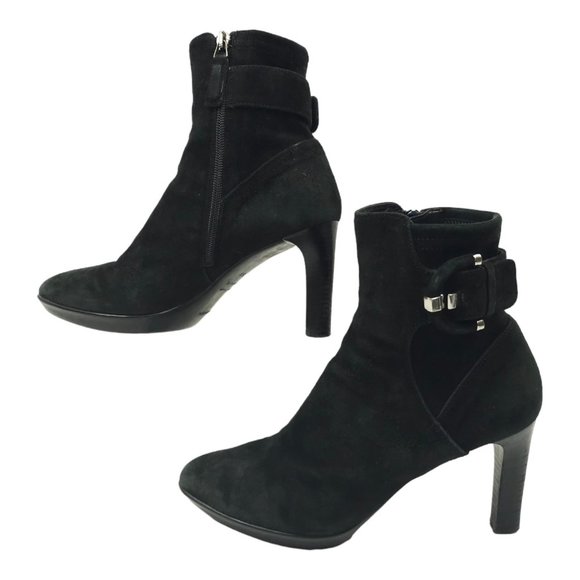 Aquatalia Rachele Side Zip Suede Ankle Boots Womens 8.5 Buckle Detail Stiletto - Picture 11 of 11